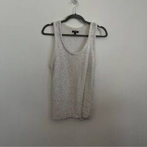 APT 9 Y2K Silver Sequins Knit White Tank Top-Women’s Size Large